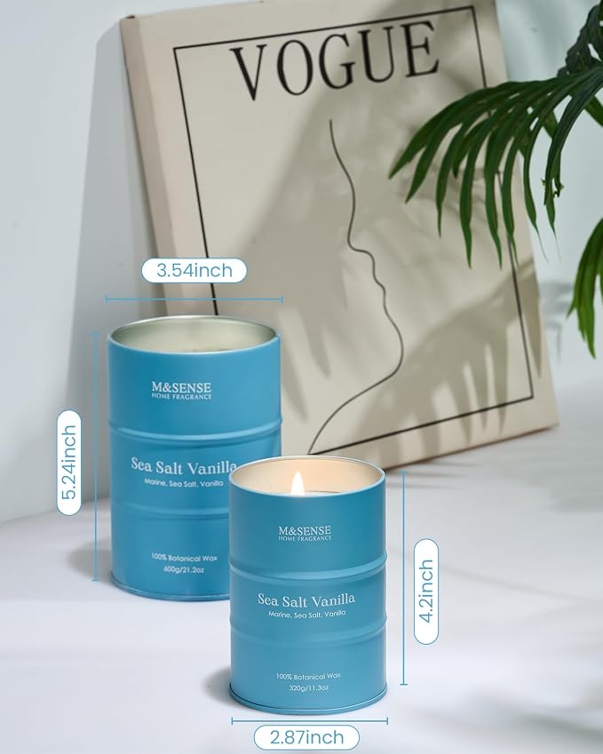M&SENSE Sea Salt Vanilla Scented Candles Large Beach Candle, Natural Soy Summer - Image 6