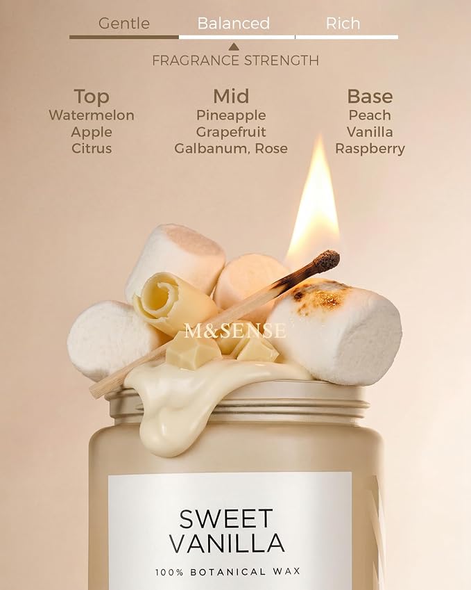 M&SENSE Vanilla Scented Candles, 19.4oz Large Natural Soy Wax, 110 Hours Long - Image 2