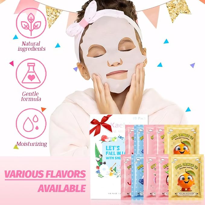 Kaely 10 Pack Fruit Face Masks for Kids, Kids Face Mask Spa Day Kit Supplies - Image 5