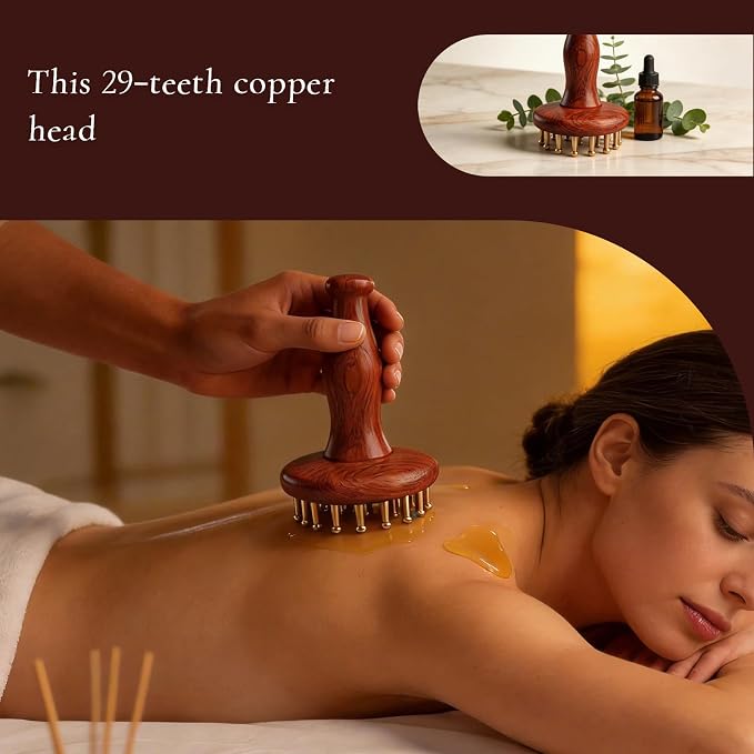29-Teeth Copper Gua Sha Massage Comb, Meridian Massage Brush - Image 4