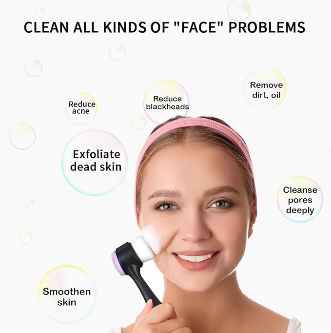 Face Brush 2 in 1, Facial Cleansing Exfoliating Scrubber Brush, Silicone Double - Image 2
