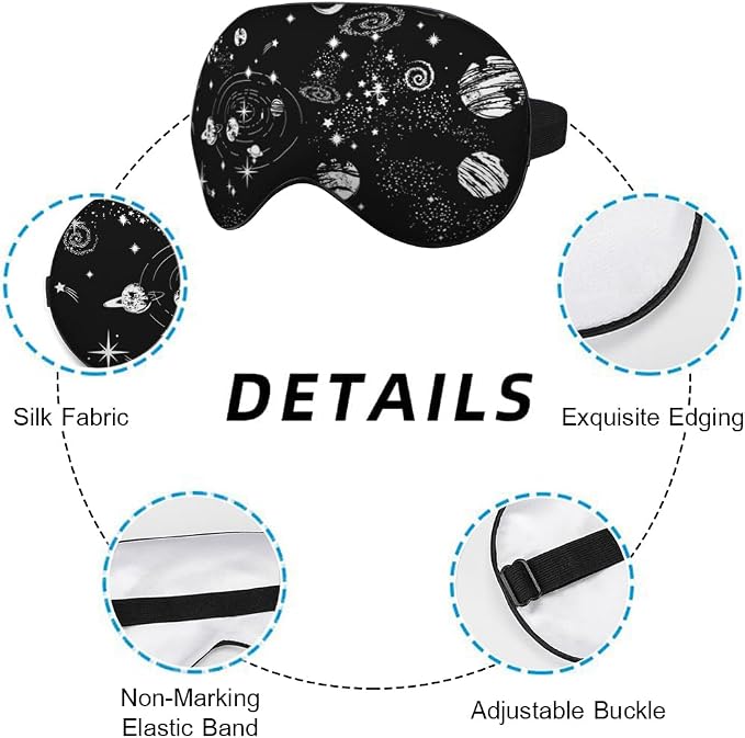 Space Galaxy Sleep Eye Mask Universe Star Moon Planets Constellation Black Silk - Image 3