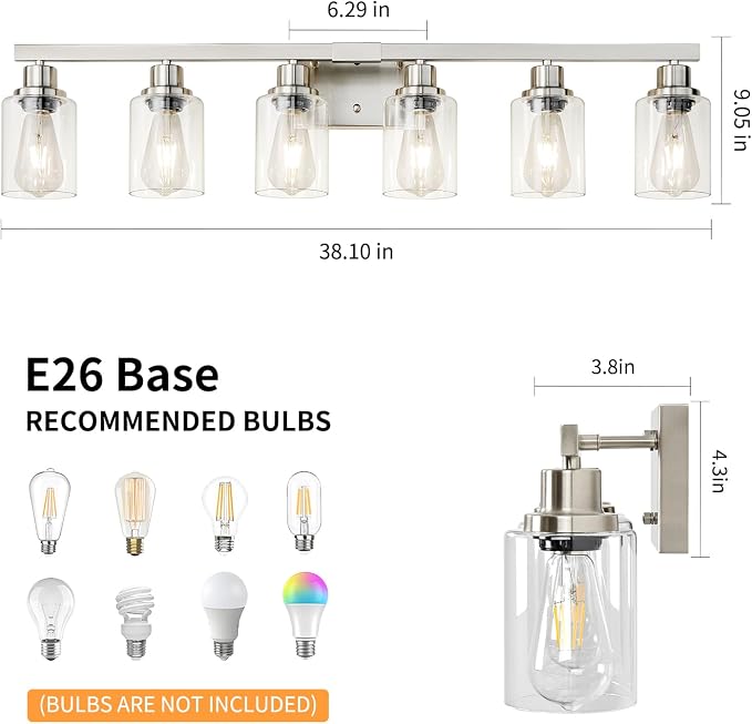 Bathroom Vanity Light, 6-Light Nickel Modern Matte Wall Sconce Lighting - Image 3