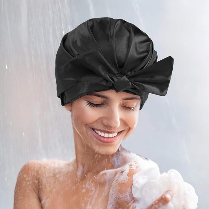 Large Shower Cap for Women Reusable Waterproof Adjustable Shower Caps - Image 5