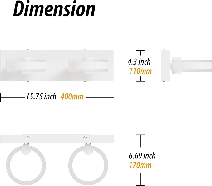 LED Bathroom Light Fixtures, 15inch White Vanity Lights, Modern 2 Light Acrylic - Image 2