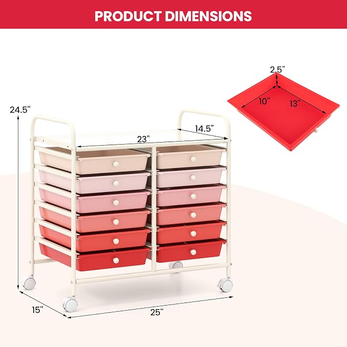Giantex 12 Drawers Rolling Cart, Mobile Storage Drawer Cart, Classroom - Image 3