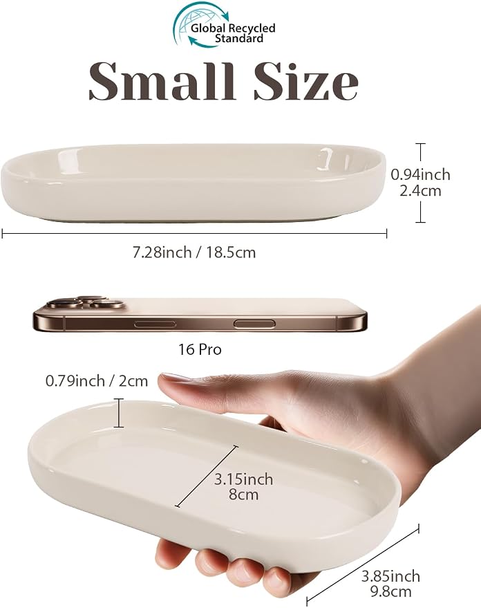 INGOFIN 7" Ceramic Bathroom Vanity Tray Set- 2 Pcs Bathroom Organizer - Image 2