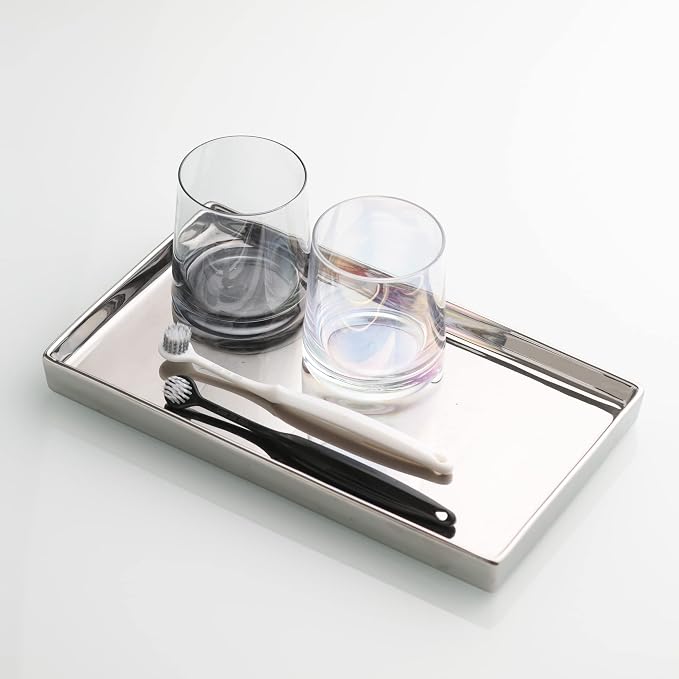 Ceramic Trinket Tray Rectangte Vanity Jewelry Organizer Makeup Mirror Tray - Image 8