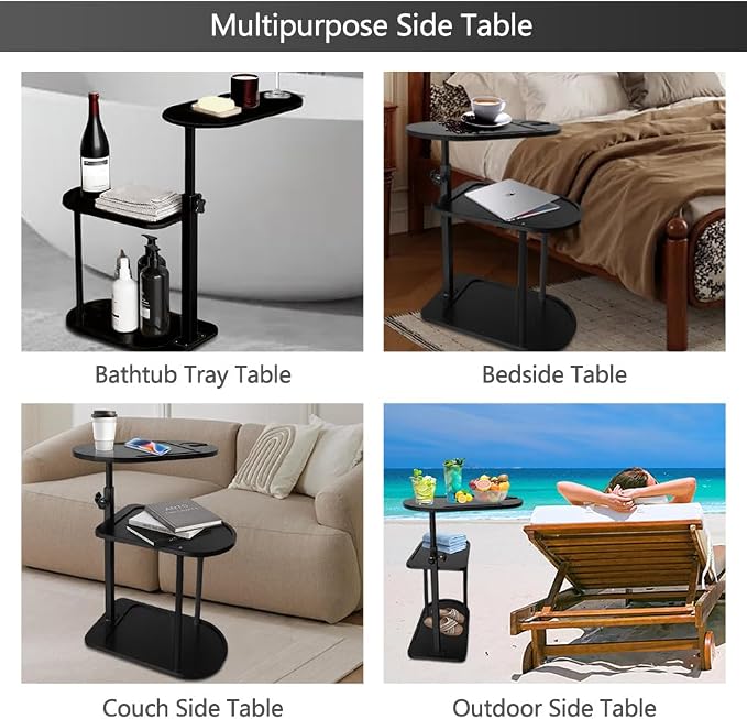 3 Layer Bathtub Tray Table, Bamboo Swivel Bathtub Side Table Height Adjustable - Image 7