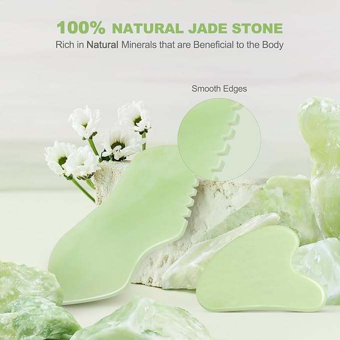 2PCS Jade Stone Gua Sha Set Face Massager Jade Facial Tools Body Lymphatic - Image 4