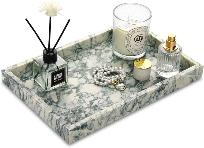 Marble Bathroom Vanity Tray, Natural Luxury Vanity Home Kitchen Bathroom Table by HESHIBI