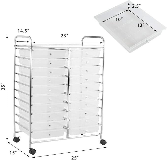 Giantex Storage Drawer Carts, 20-Drawer Organizer, Utility Cart on Wheels - Image 3