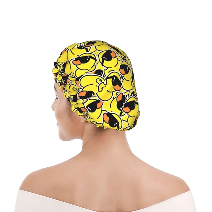 Cute Ducks Shower Cap For Women Reusable Waterproof Double Layers Bath Cap Hair - Image 7
