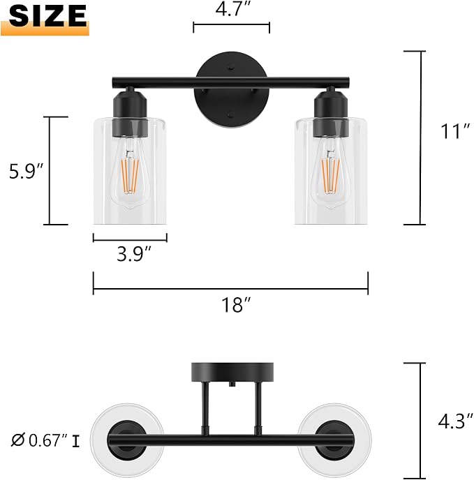 Espird Bathroom Vanity Light Black 2 Light Rustic Bathroom Vanity Lights Over - Image 5