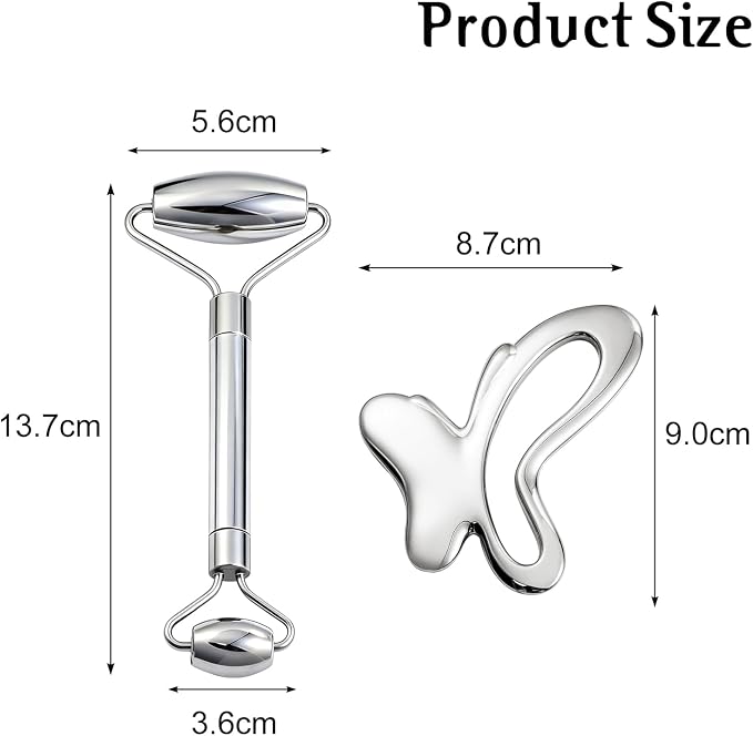 Gua Sha & Face Roller, Stainless Steel Gua Sha Facial Tools, Lymphatic Drainage - Image 7