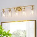5 Light Gold Bathroom Light Fixtures Brushed Brass Vanity Light Over Mirror by HCCZLighting