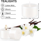 Set of 50 White Scented Tealight Candles Bulk, Vanilla Fragrance Wax - Image 4