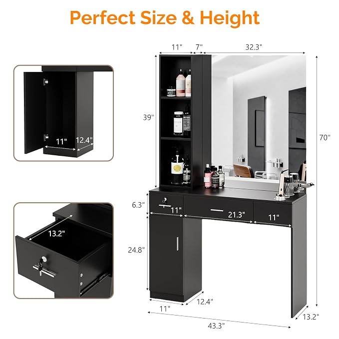 OmySalon Salon Station with Mirror, Locking Barber Station - Image 5