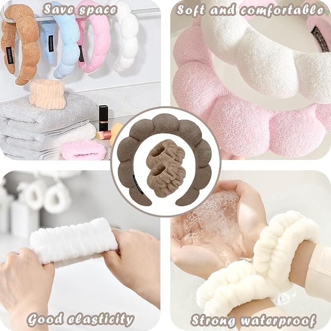 Spa Headbands for Washing Face Wristband Set Sponge Makeup Skincare Headband - Image 5
