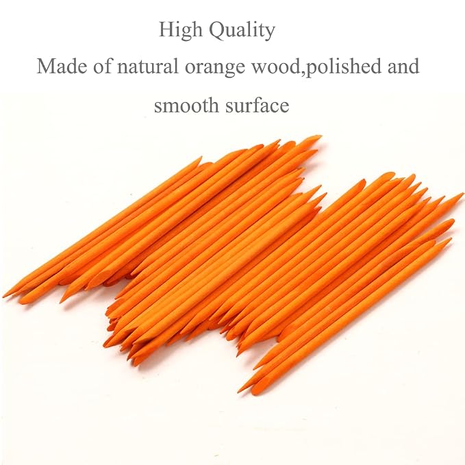 100 Pcs Orange Wood Nail Sticks Double Sided Multi Functional Cuticle Pusher - Image 2