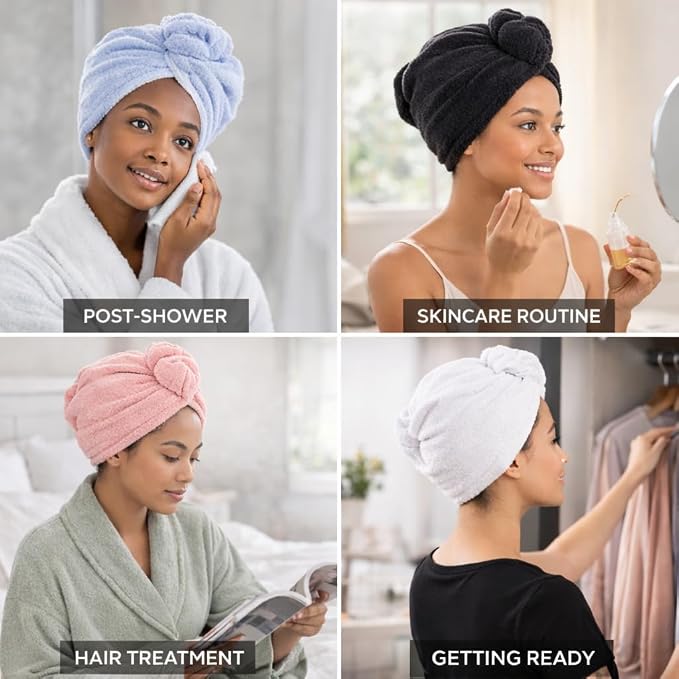 100% Turkish Cotton Hair Towel Wrap 2 Pack – Oeko-TEX Certified Quick Dry Turban - Image 8