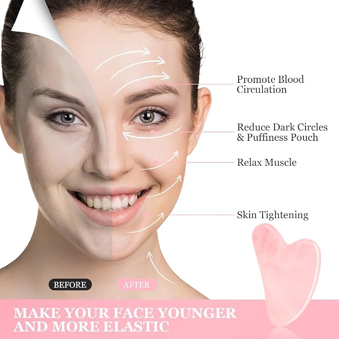 URAQT Gua Sha Facial Tools Rose Quartz Guasha Tools - Image 2