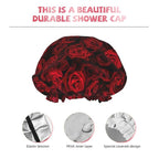 Red Rose Flowers Shower Cap For Women Reusable Waterproof Double Layers Bath - Image 4