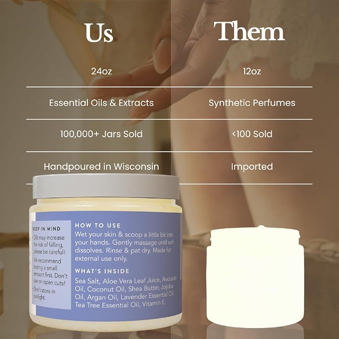 Bare Botanics Lavender Tea Tree Body Scrub 24oz | Made in Madison, WI | All - Image 7