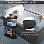 3 Layer Bathtub Tray Table, Bamboo Swivel Bathtub Side Table Height Adjustable - Image 2