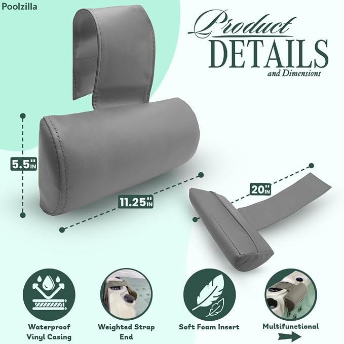 Poolzilla Universal Grey Spa Pillow, Made of Soft Foam - Image 2