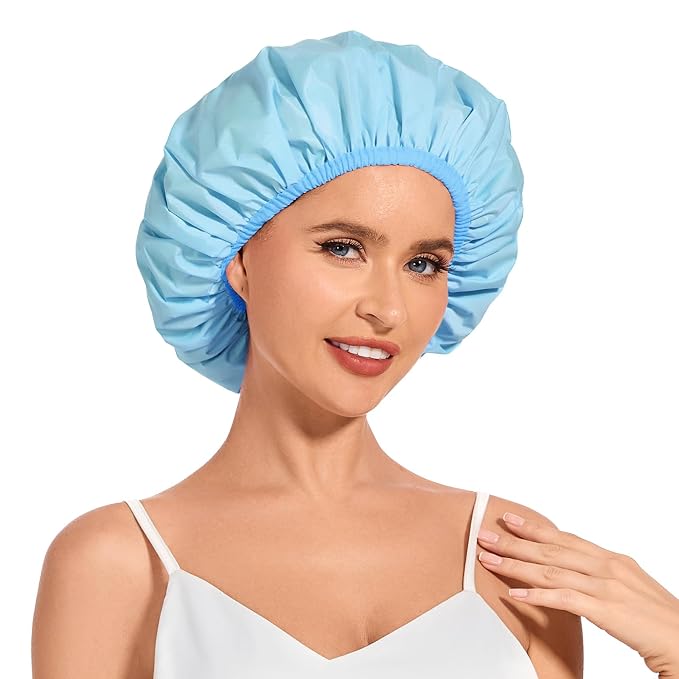 Shower Cap for Women Waterproof Reusable, Large Shower Cap Non-Slip by KAFTERI