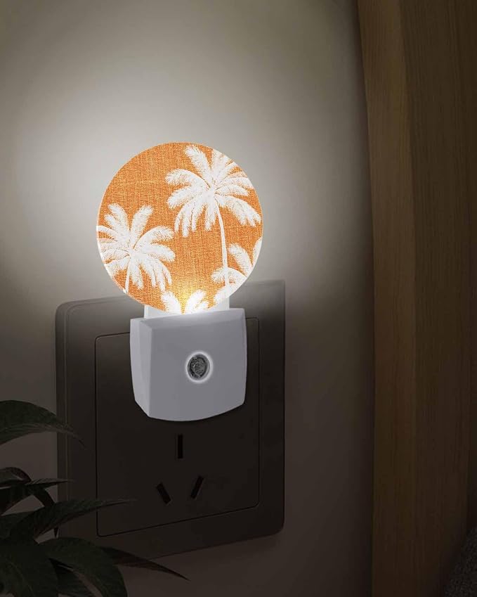 Night Lights Auto Sensor Tropical Palm Trees Night Light Orange Linen Coastal - Image 3