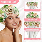 Dinosaurs Leaves Reusable Shower Cap Cute Double Layer Waterproof Shower Caps - Image 3