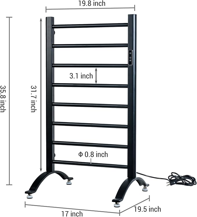 MyGift Hotel Series Matte Black Carbon Steel Towel Warmer Rack - Image 6