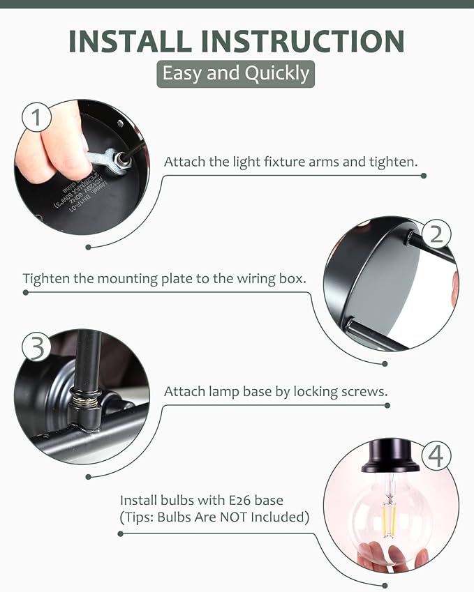 4-Light Vanity Light Fixture, Industrial Black Wall Sconce Lighting Fixture - Image 7