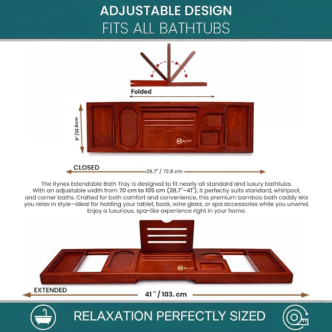 Bathtub Tray & Bath Tray for Tub – Expandable Bamboo Bath tub Tray, Bathtub - Image 3