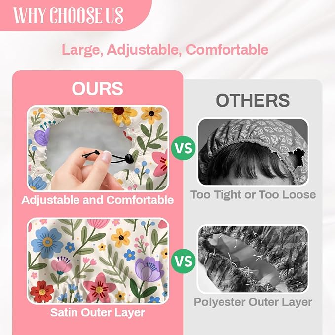 Bohemian Floral Patterns Reusable Shower Cap Cute Double Layer Waterproof - Image 4