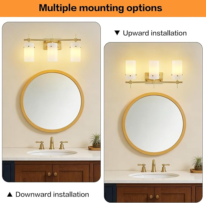SOLFART 3-Light Bathroom Vanity Light, Modern Brushed Gold Wall Lights - Image 8
