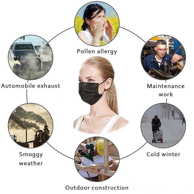 LEMENT 100 Pcs Disposable Face Masks, 3 Ply Face Masks Black Disposable Mask - Image 7