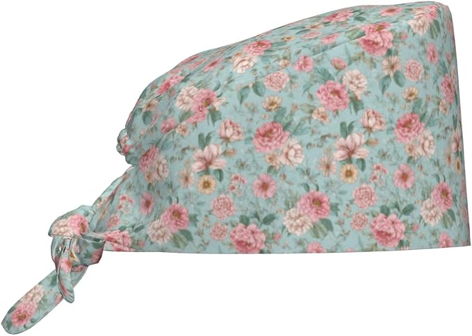 Scrub Cap for Women and Men Boho Black Leaf Pattern Adjustable Breathable by SUPLUCHOM