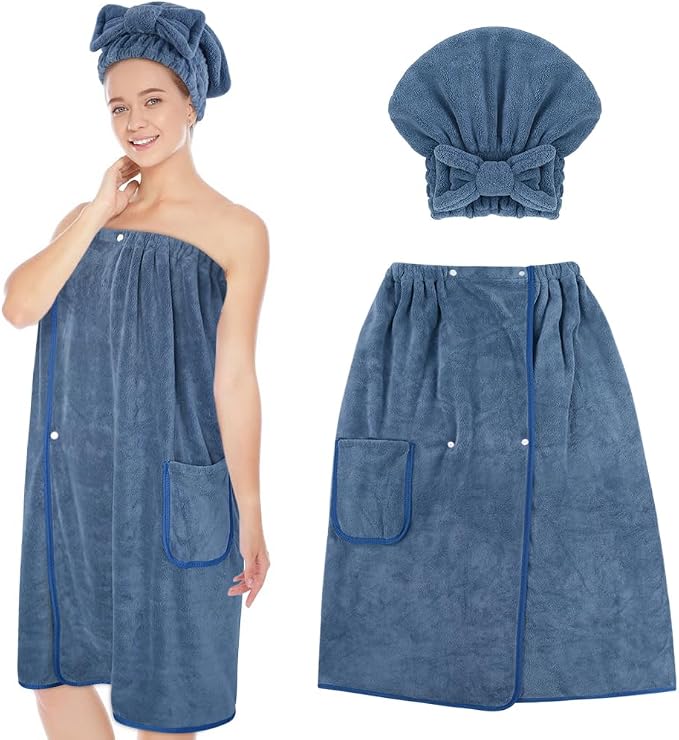 SUNLAND Microfiber Women Bath Towel Wrap and Hair Drying Towel Set, Adjustable by SUNLAND