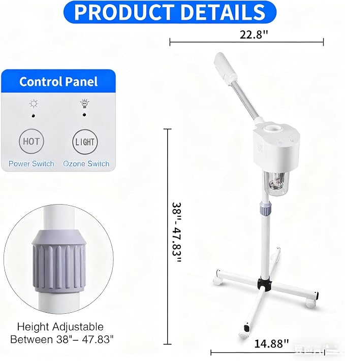 Professional Facial Steamer, Ozone & Hot Mist Spray, Stand Face Steamer - Image 2