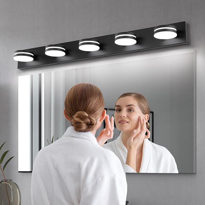 5 Light Bathroom Vanity Light, 30W LED Black Bathroom Light Fixtures Over Mirror - Image 7