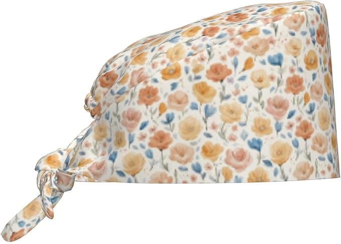 Scrub Cap for Women and Men Boho Black Leaf Pattern Adjustable Breathable by SUPLUCHOM