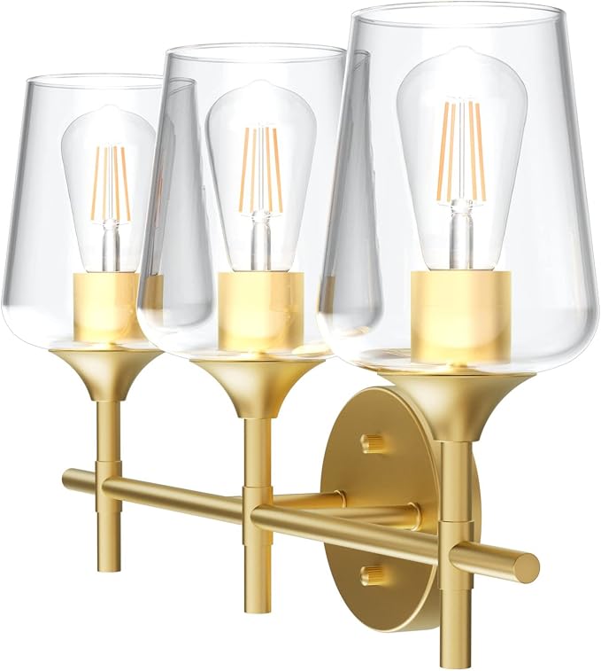 Ralbay Gold Bathroom Vanity Light 3-Lights Vintage Gold Vanity Lights Wall - Image 6