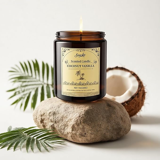 Coconut Vanilla Scented Candles, 7oz Soy Wax Candle, Long Lasting Aromatherapy - Image 4
