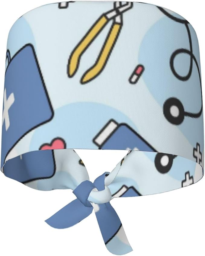 Adjustable Scrub Cap with Buttons & Sweatband, Working Hat with Elastic Tie Back - Image 9