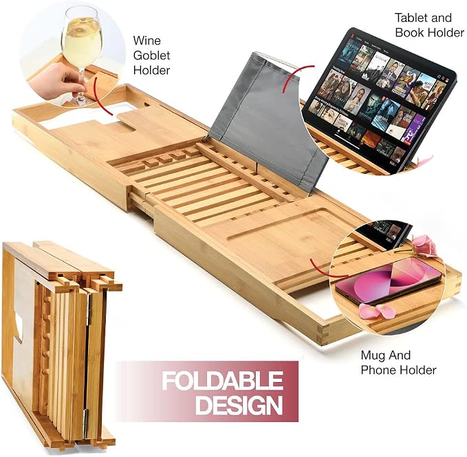 Luxury Foldable Bathtub Tray Caddy - Image 4