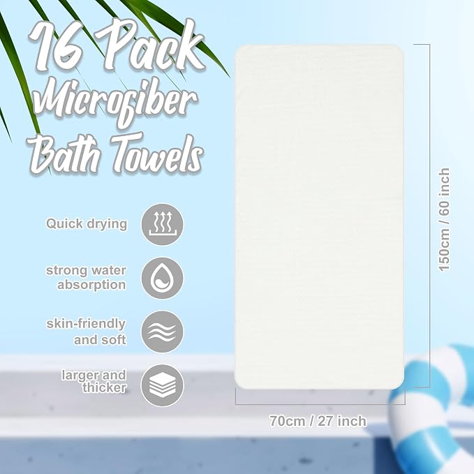 SmoothNovelty 16 Pack Microfiber Bath Towels Bulk 27'' x 60'' Oversized Size - Image 2