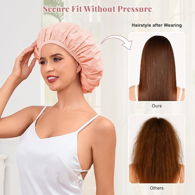 Shower Cap for Women Waterproof Reusable, Large Shower Cap Non-Slip - Image 4